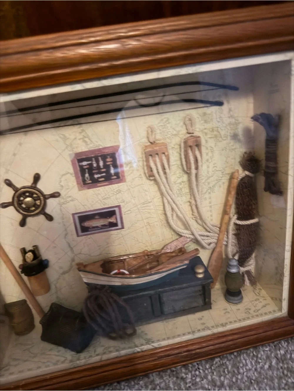 Nautical Shadow Box Wall Decor in Brown and Cream